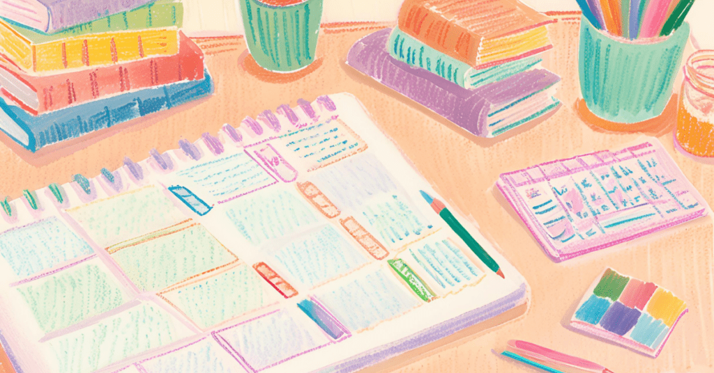 Parent and child planning a best homeschool schedule with a colorful weekly planner