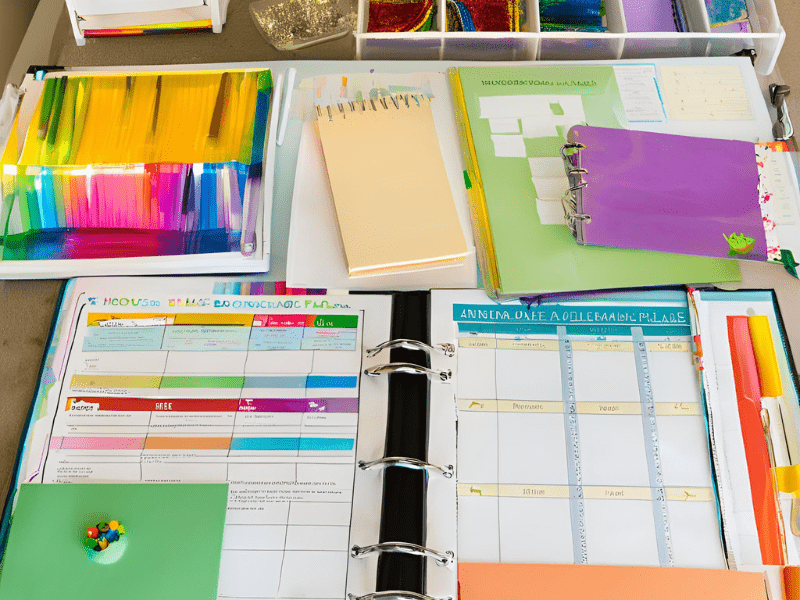 Organized Florida homeschool portfolio with lesson plans and work samples