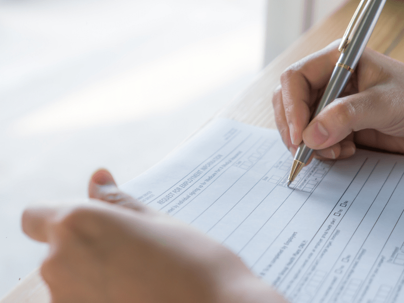Close-up of Florida Notice of Intent homeschool form being filled out