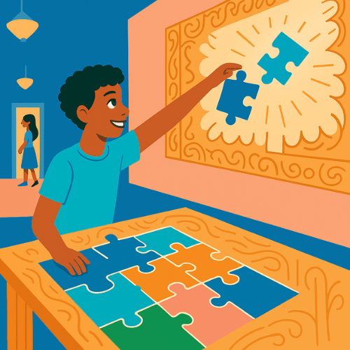 A homeschool student solving a puzzle representing Eaton Academic's award-wining approach.