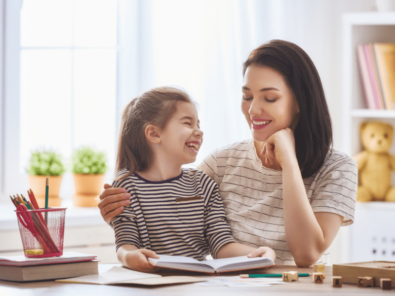 Florida parent and child working on a homeschooling activity that aligns with IEP goals
